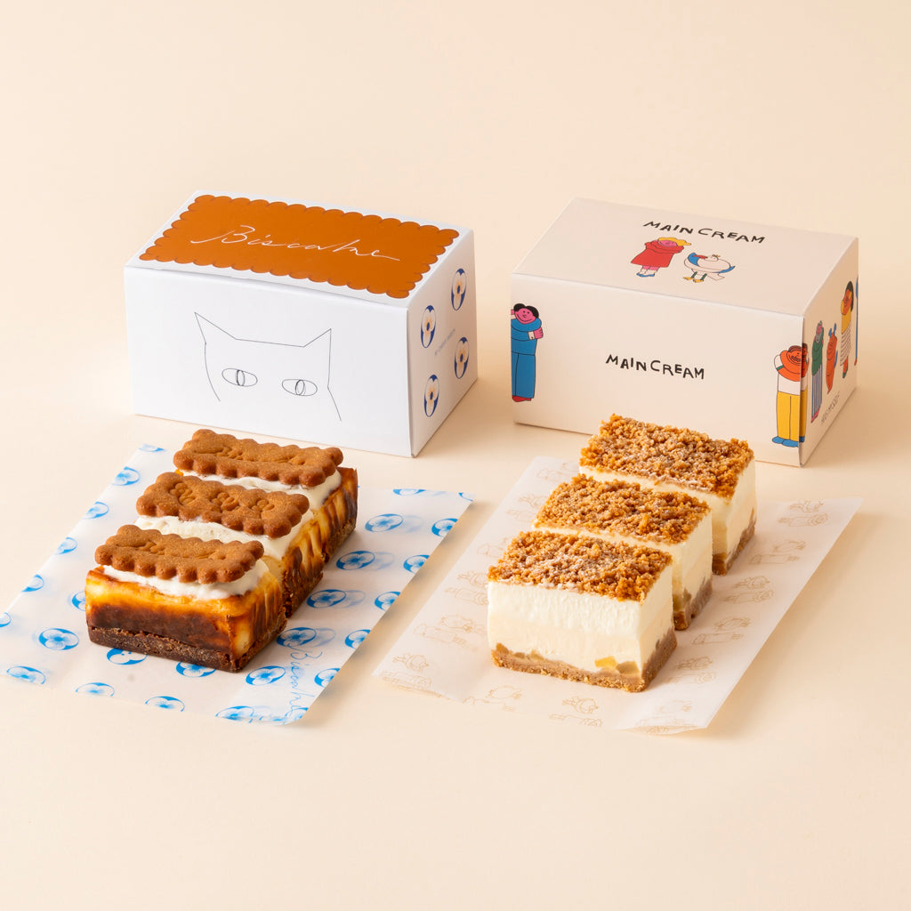 【カットケーキセット】「BISCAKE 3カット入りA」&「メインクリーム チーズケーキ 3カット入り」