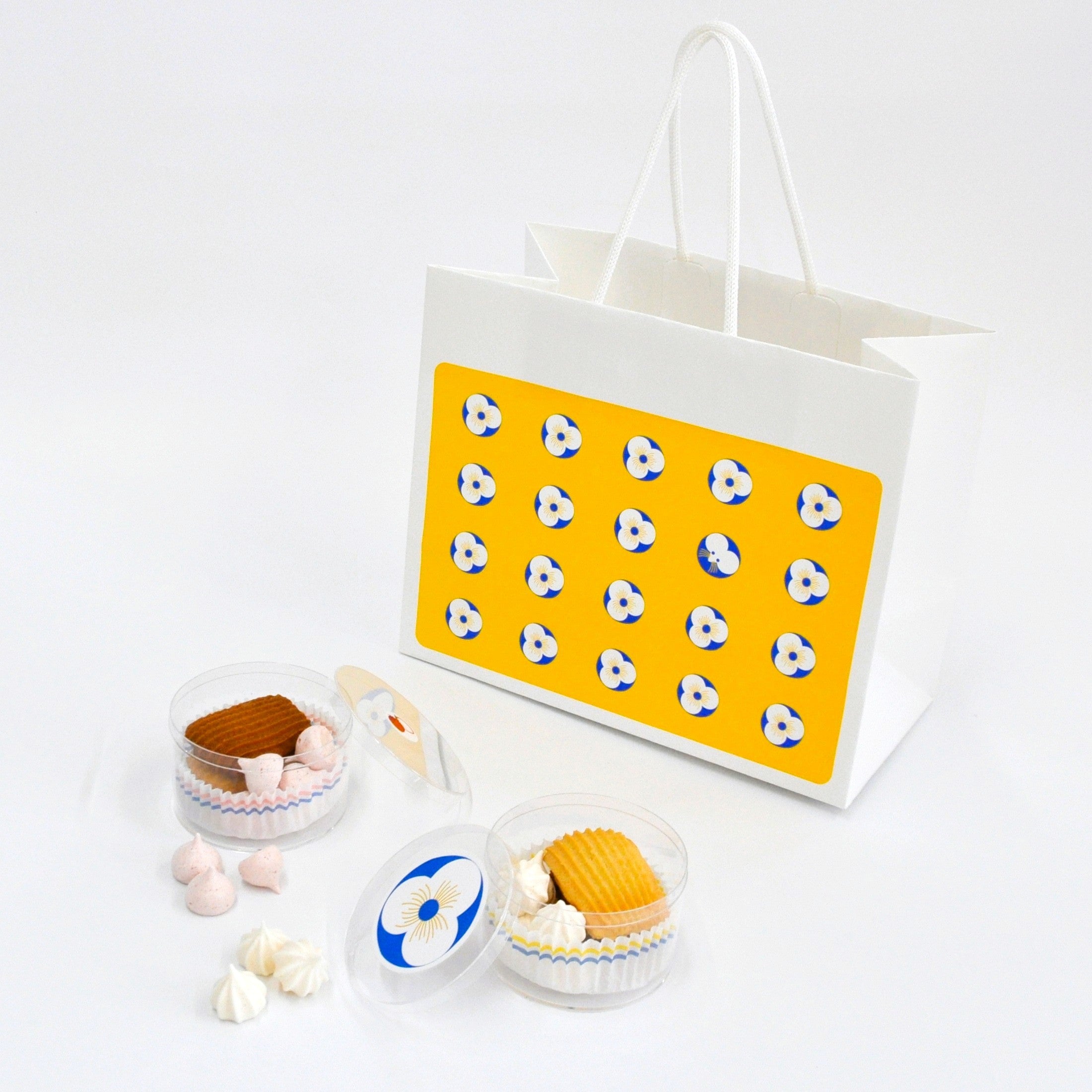 「ミニョン、ふたつの焼き|」(レア焼きレモンメレンゲ/焦がし焼き苺メレンゲ)(各種に透明な小袋付き)