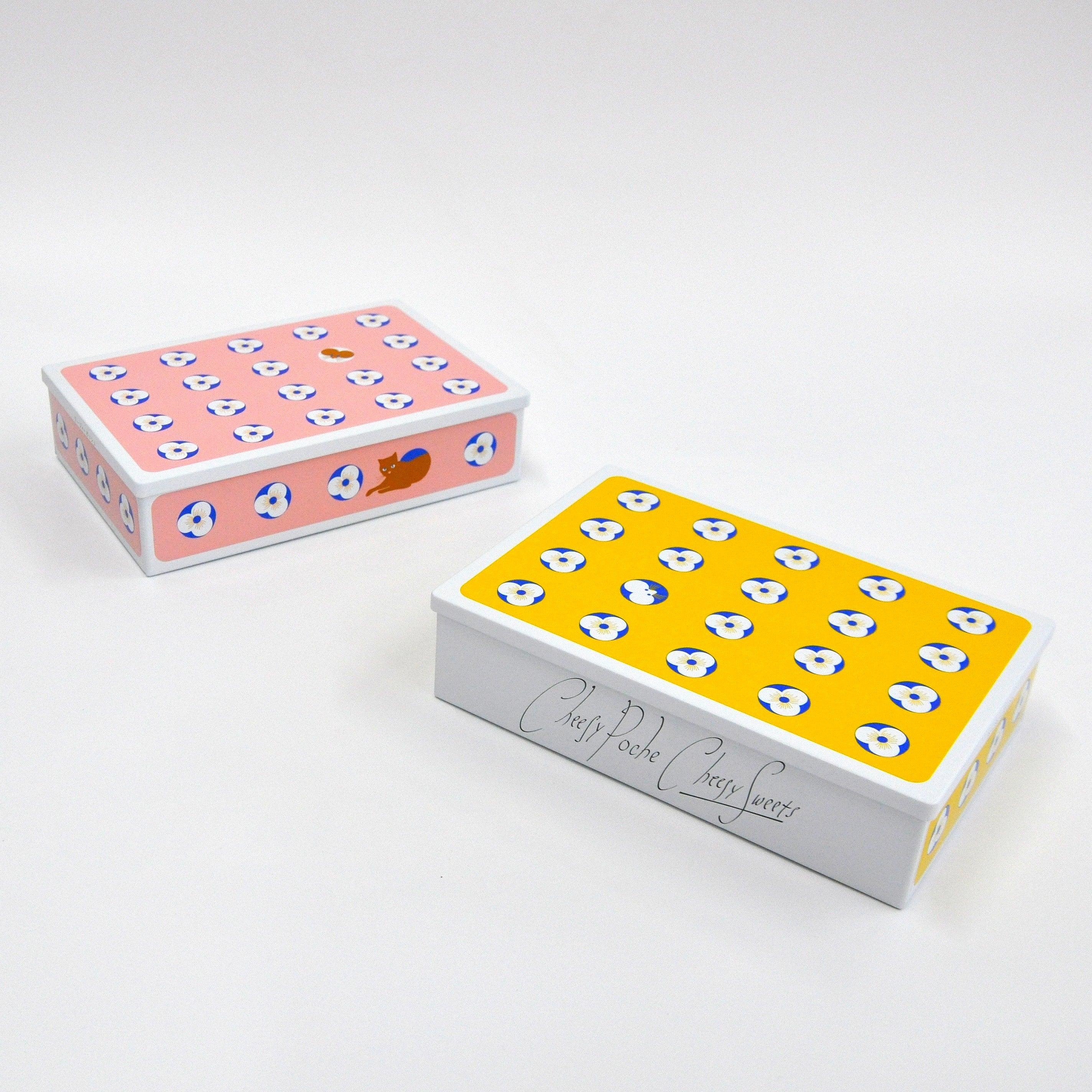 「CheesyPoche 2缶セット」〔黄色缶〕苺＆レモン / 〔コゲカン〕苺＆抹茶