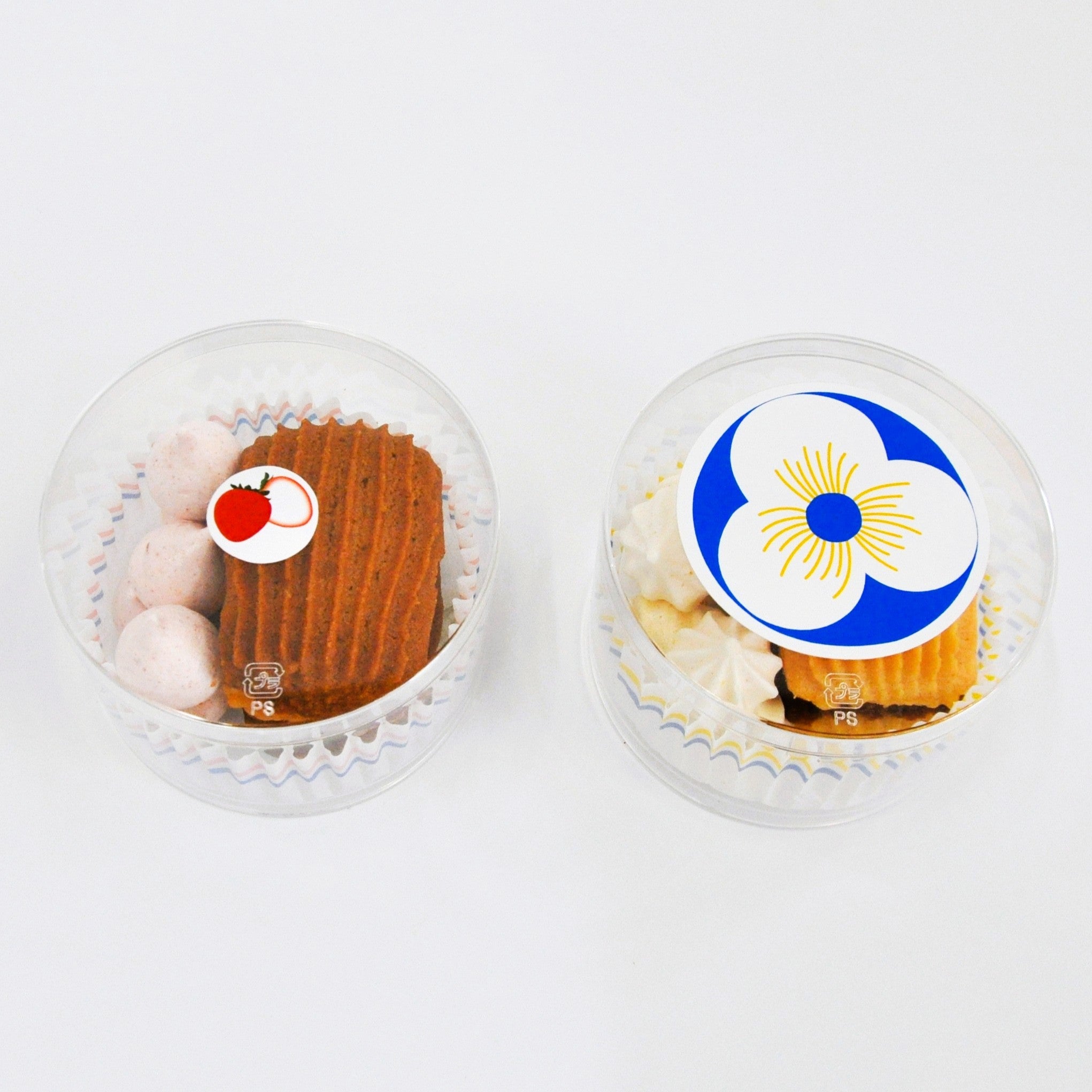 「ミニョン、ふたつの焼き｜」（レア焼きレモンメレンゲ/焦がし焼き苺メレンゲ）（各種に透明な小袋付き）